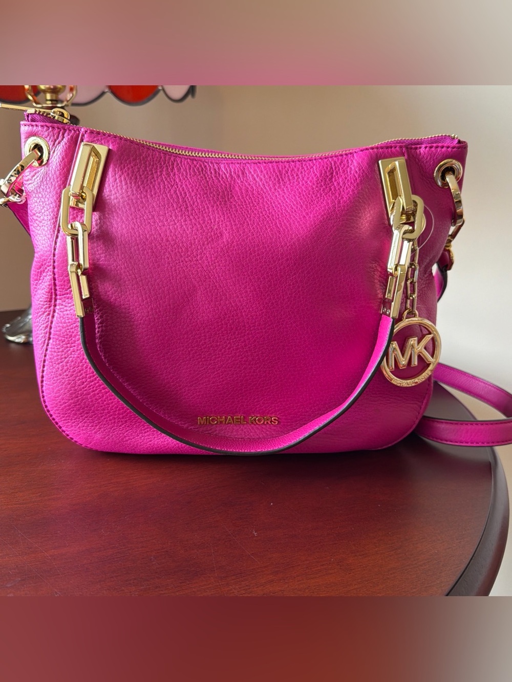 New Michael Kors Brooke Shoulder Tote Fuschia Pebbled Leather Purse